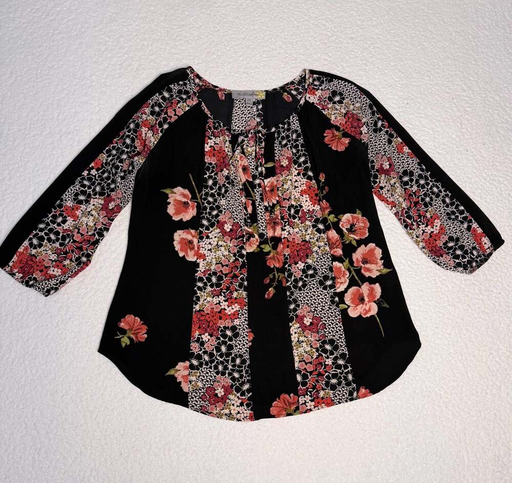Figueroa & Flower Floral Mixed Print Tie-Neck Blouse Size PS